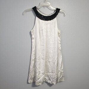 Sequin Collar Satin Tunic Halter Women's S Going Out Top NYE Black and White